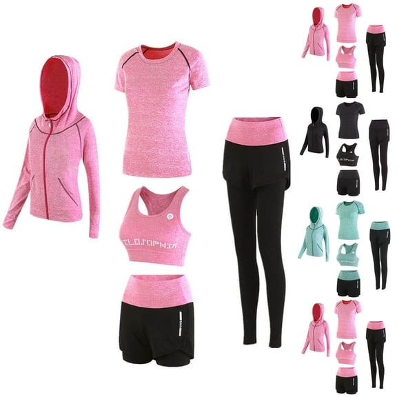 FNFYFH Workout Sets for Women 5 Piece Yoga Exercise Gym Outfits Sport Running Athletic Clothing Set Tracksuits Activewear