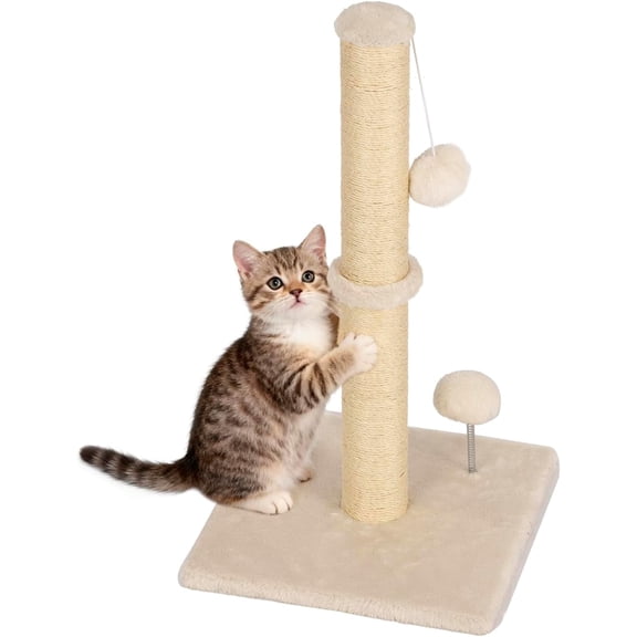 FDW 22 inch Beige Natural Sisal Rope Scratching Post Tree with Hanging Ball for Indoor Use