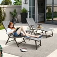 thumbnail image 5 of Crestlive Products Gray Outdoor Folding Patio Chaise Lounge Chair, Aluminum Recliners and Table Set, 5 of 9