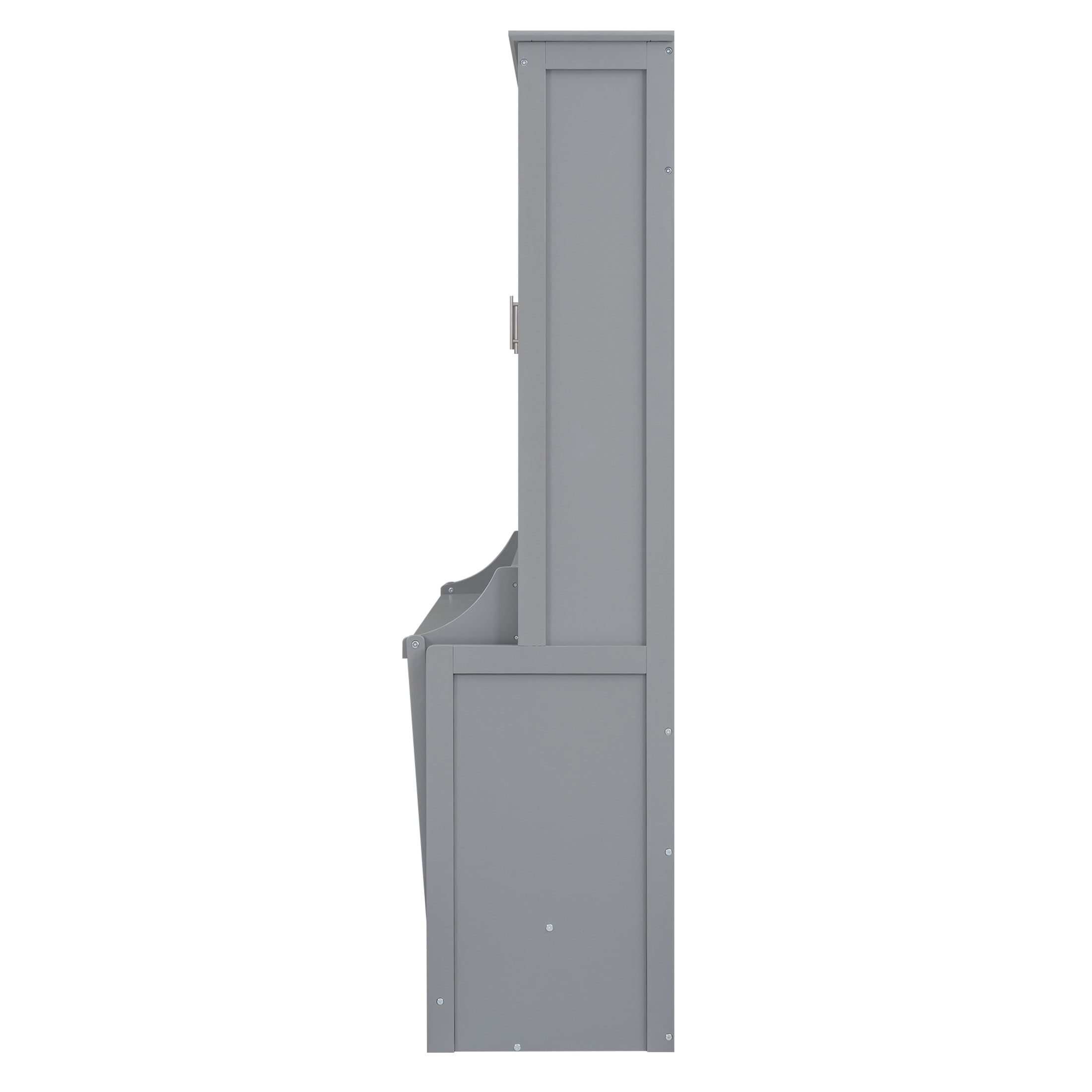 Noble House Blair Queen Size Murphy Bed with Shelf and Desk, Folding Cabinet Wall Bed, Space Saving, Gray