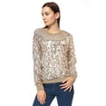 thumbnail image 3 of Women's Glitter Sequin Sweatshirt Long Sleeve Pullover Tops with Ribbed Cuffs, 3 of 5