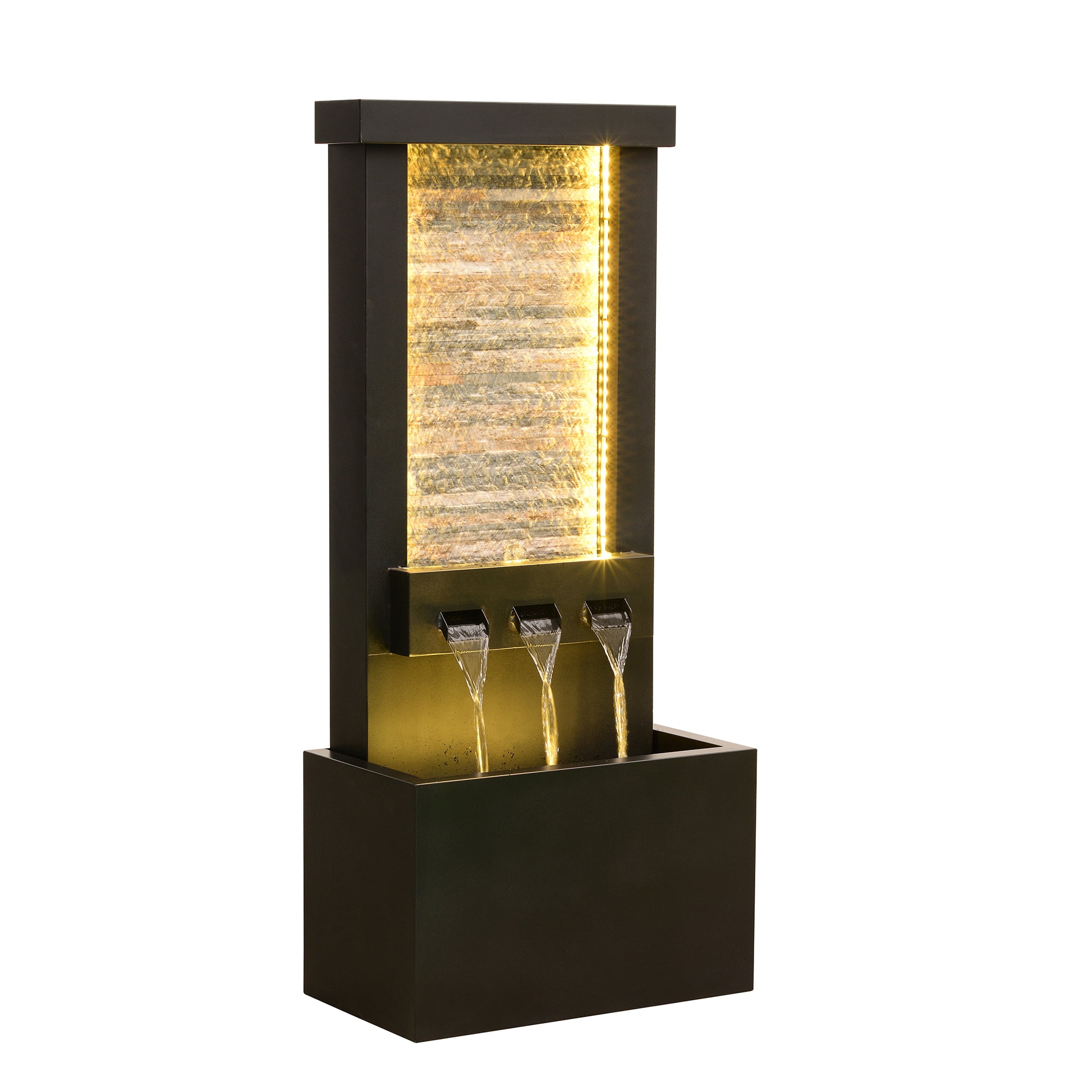 Zinc Metal Fountain with Stone Brick and LED Lights - Outdoor