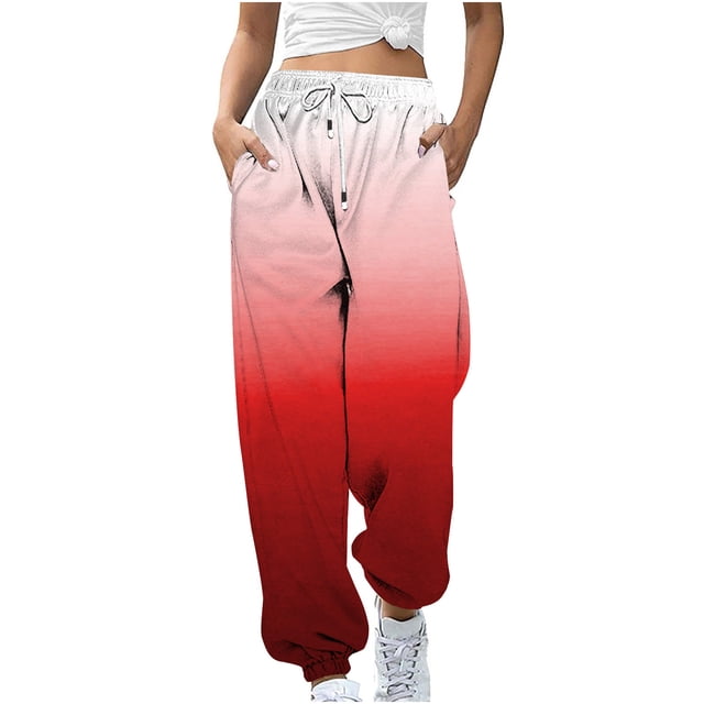Jsaierl Sweatpants for Women Loose Fit Gradient Workout Pants Drawstring Elastic High Waist Pants Plus Size Athletic Pants with Pockets