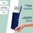 thumbnail image 3 of Botella de cristal 1l con funda de neopreno | Botella de vidrio de 500 ml con tapa protectora y tapa de acero inoxidable | Botella de agua para deportes, oficina, escuela y exteriores | Azul oscuro, 3 of 4