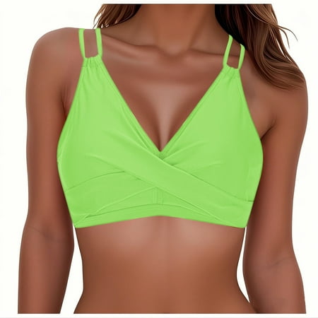 OSFVNOXV Black Bikini Top for Women Ruched Twist Front Push Up Swim Top V-Neck Seamless Soft Padded Bikini Bra Clearance