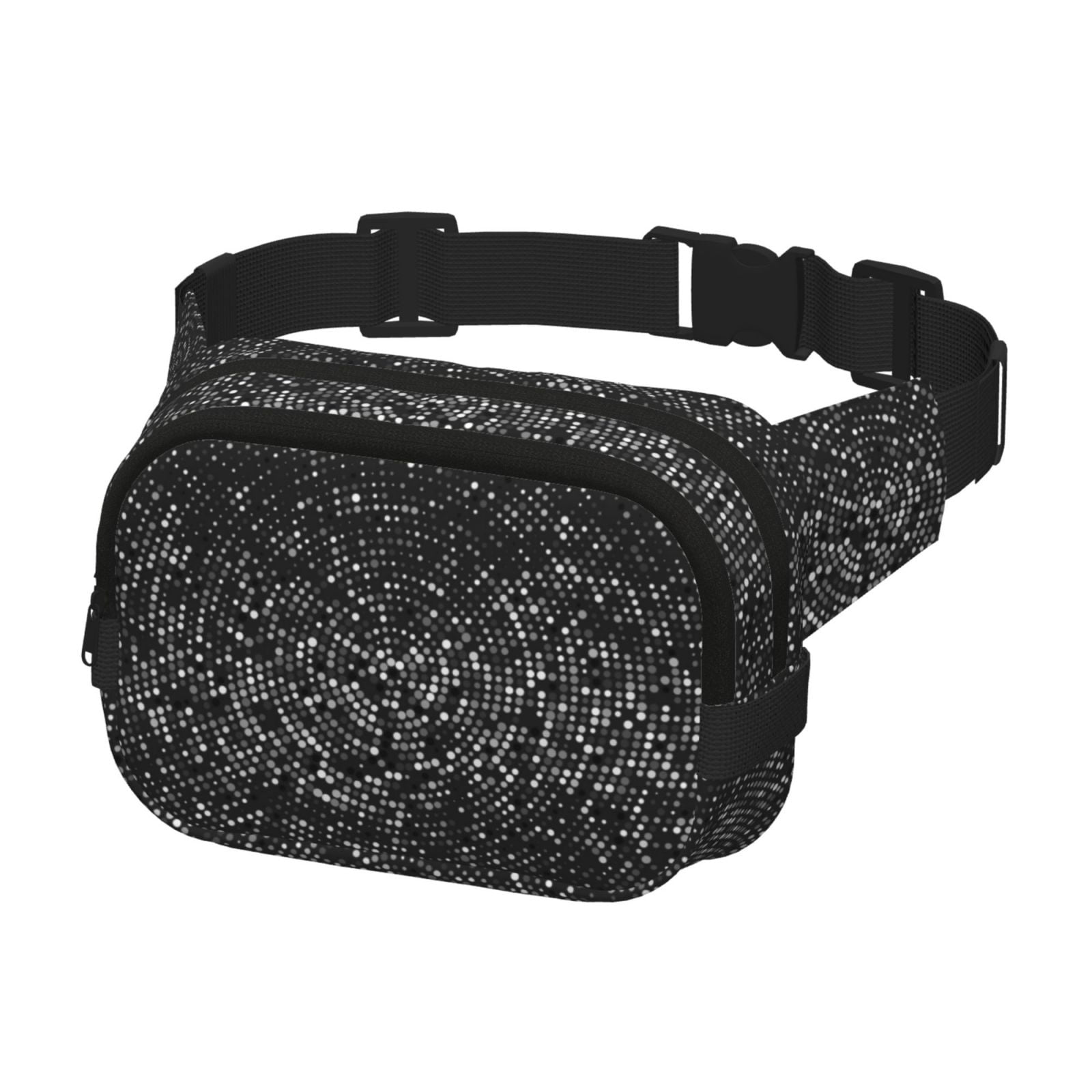Picia Black And White Dotted Print Square Double-Layer Waist Bag Mini Adjustable Waist Belt Bag Exercise Running Travel Hiking