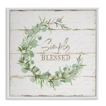 Stupell Industries Simply Blessed Rustic Wreath Typography Painting White Framed Art Print Wall Art, 24 x 24
