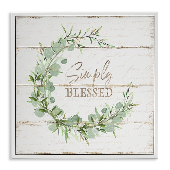 Stupell Industries Simply Blessed Rustic Wreath Typography Painting White Framed Art Print Wall Art, 24 x 24