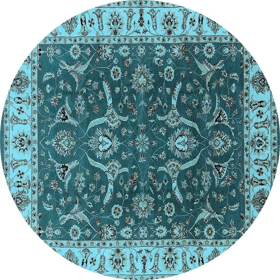 Ahgly Company Indoor Round Oriental Light Blue Traditional Area Rugs, 8' Round