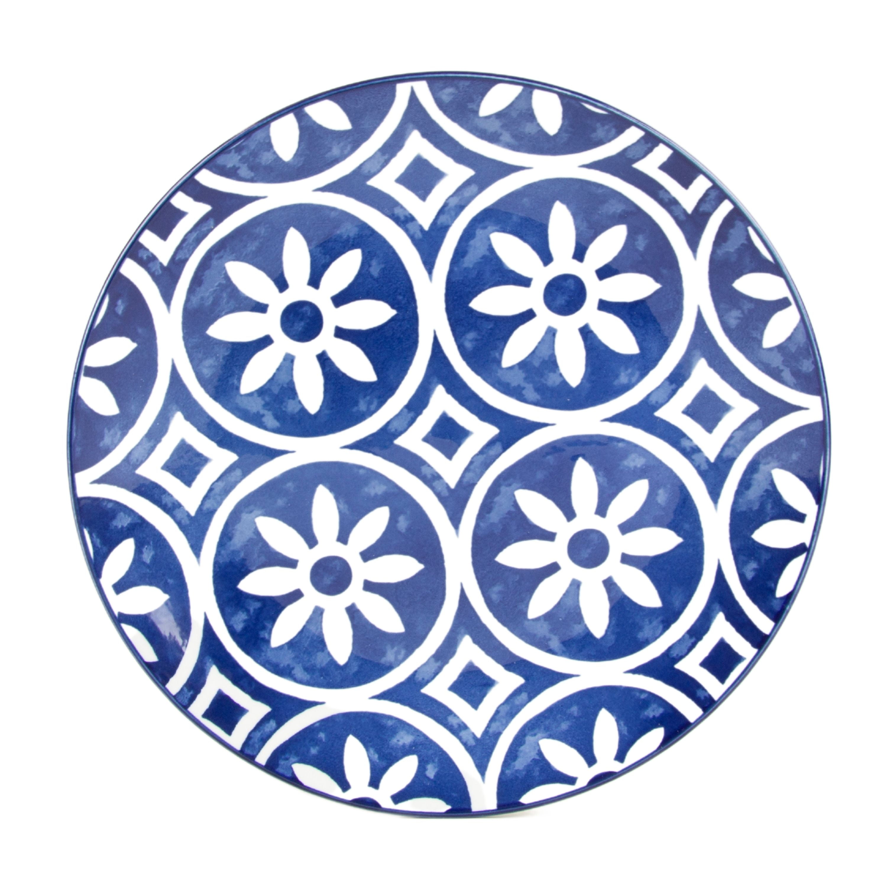 (2 pack) Mainstays Blue Rim Mixed White and Blue 10.5" Coupe Dinner Plates, Set of 4