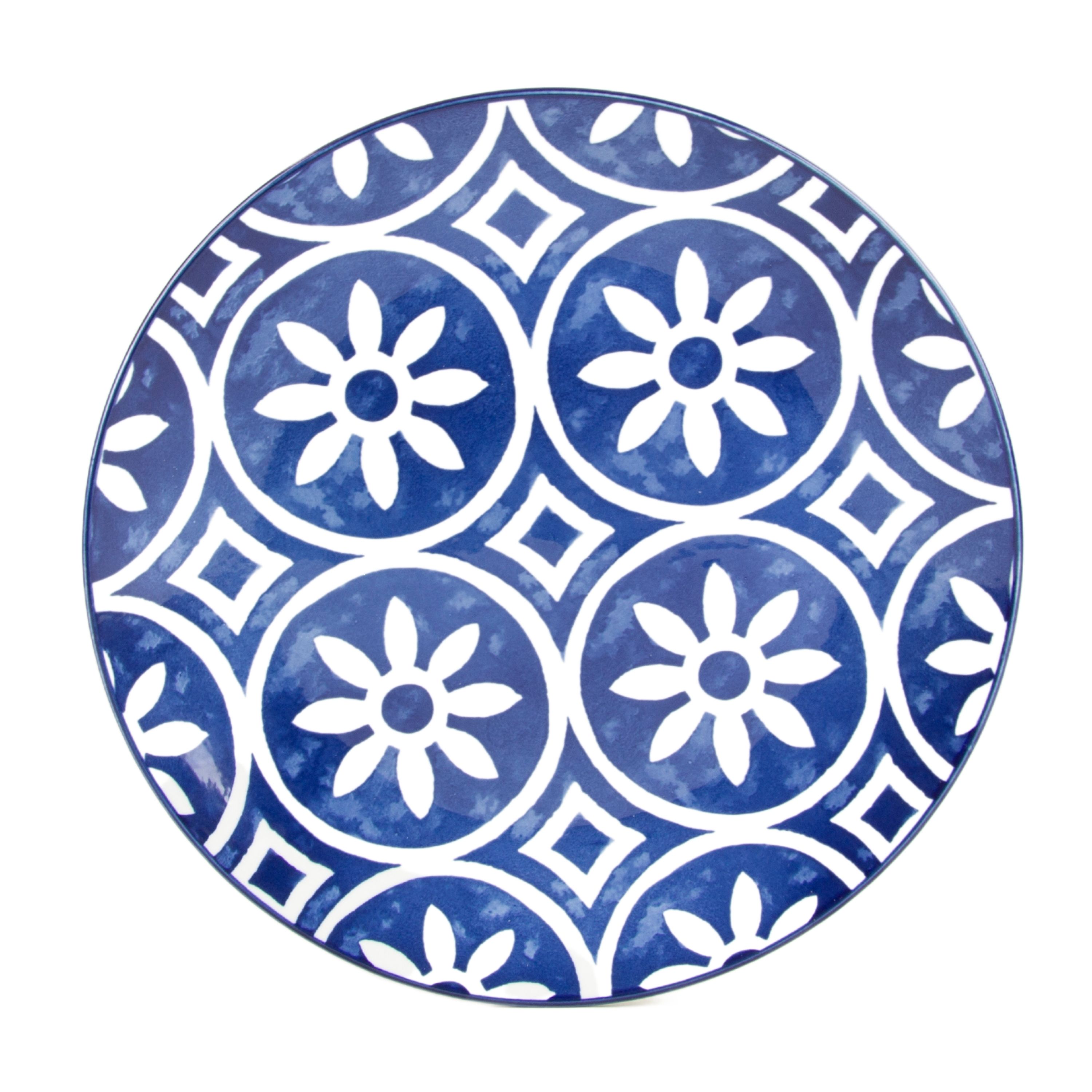 Mainstays Blue Rim Mixed White and Blue 10.5" Coupe Dinner Plates, Set of 4 - image 5 of 8