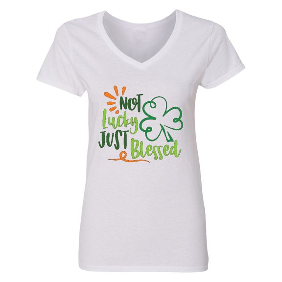Inktastic St. Patrick's Day Not Lucky Just Blessed with Clover Women's V-Neck T-Shirt
