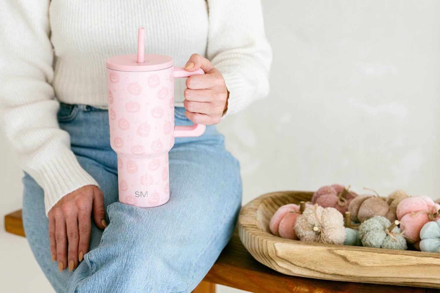Simple Modern 30 fl oz Insulated Stainless Steel Trek Tumbler with Straw Lid | Pink Pumpkins
