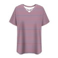 thumbnail image 6 of Women's Plus Size Cross V Neck Short Sleeve Shirts Summer Trendy Loose Fit Tunic Tops Dressy Casual Striped Print Blouse, 6 of 6