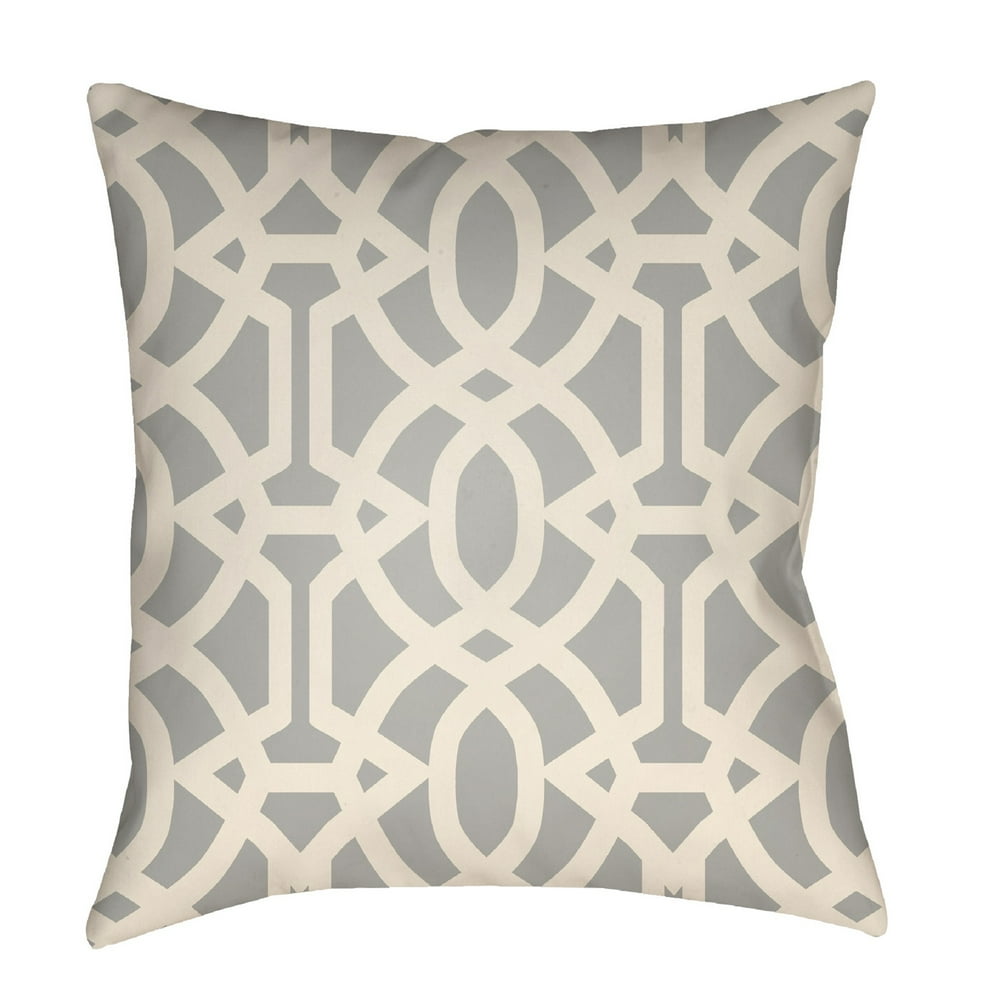 26" Ivory and Slate Blue Trellis Patterned Square Throw Pillow Cover