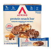 Atkins Snack, Protein Snack Bar, Caramel Chocolate Nut Roll Bars, 7g of Protein, 5 Count