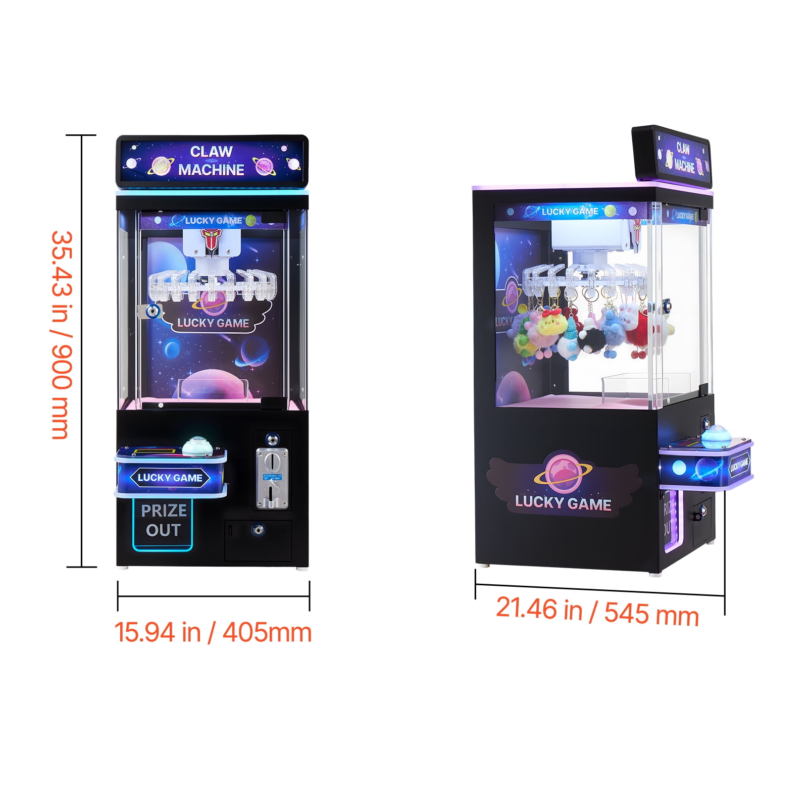 VEVOR Claw Crane Machine, Medium-Sized Arcade Game Machine with Light & Sound, Adjustable Difficulty, Precise Toy Candy Grabber Prize Dispenser Vending Toy, for Commercial Home Cinema, Black Purple