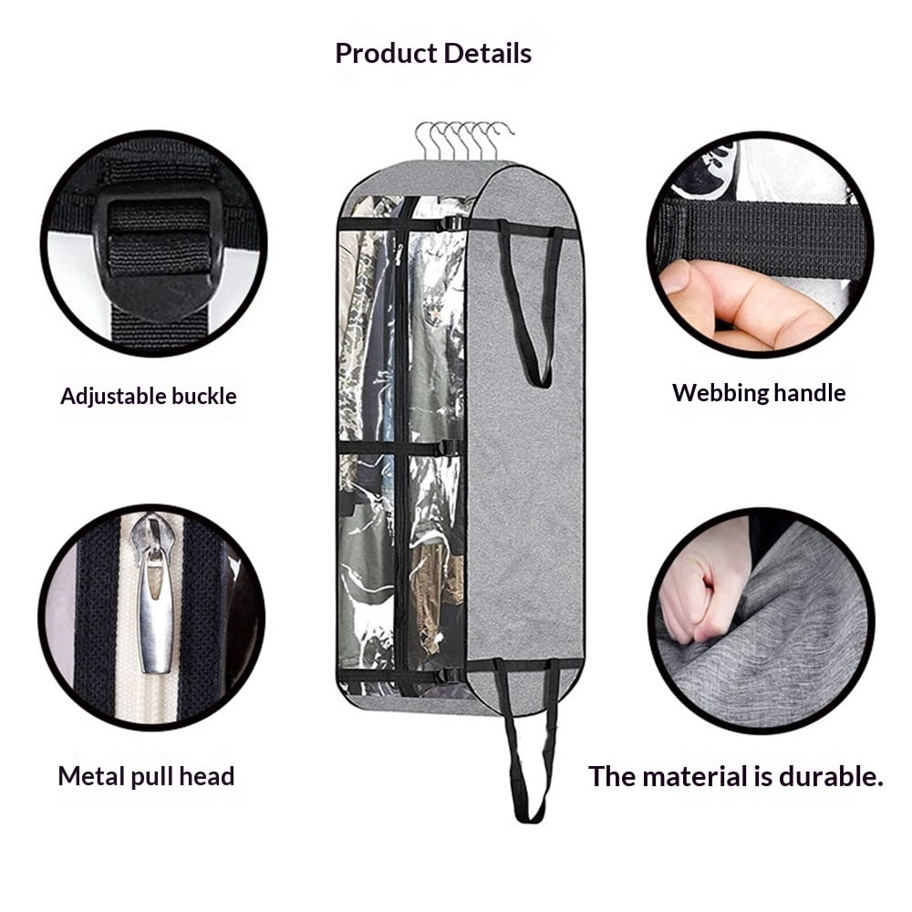 Hanging Garment Bags for Travel Suit Bags for Closet Storage Moving Bags for Clothes Dress Cover for Coat, Jacket, Shirt, Clothing, grey