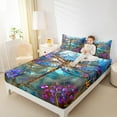 thumbnail image 4 of Homewish Chic Dragonfly Twin Sheet Sets,Colorful Glass Twin Fitted Sheet,Modern Aesthetis Desgin Flat Sheet For Girls Kids,Super Cozy Room Decor,3pcs, 4 of 7