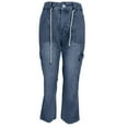 thumbnail image 4 of Women High Waisted Cargo Jeans Straight Wide Leg Comfy Drawstring Jean Casual Baggy Pants With 6 Pockets (XL, Blue), 4 of 5