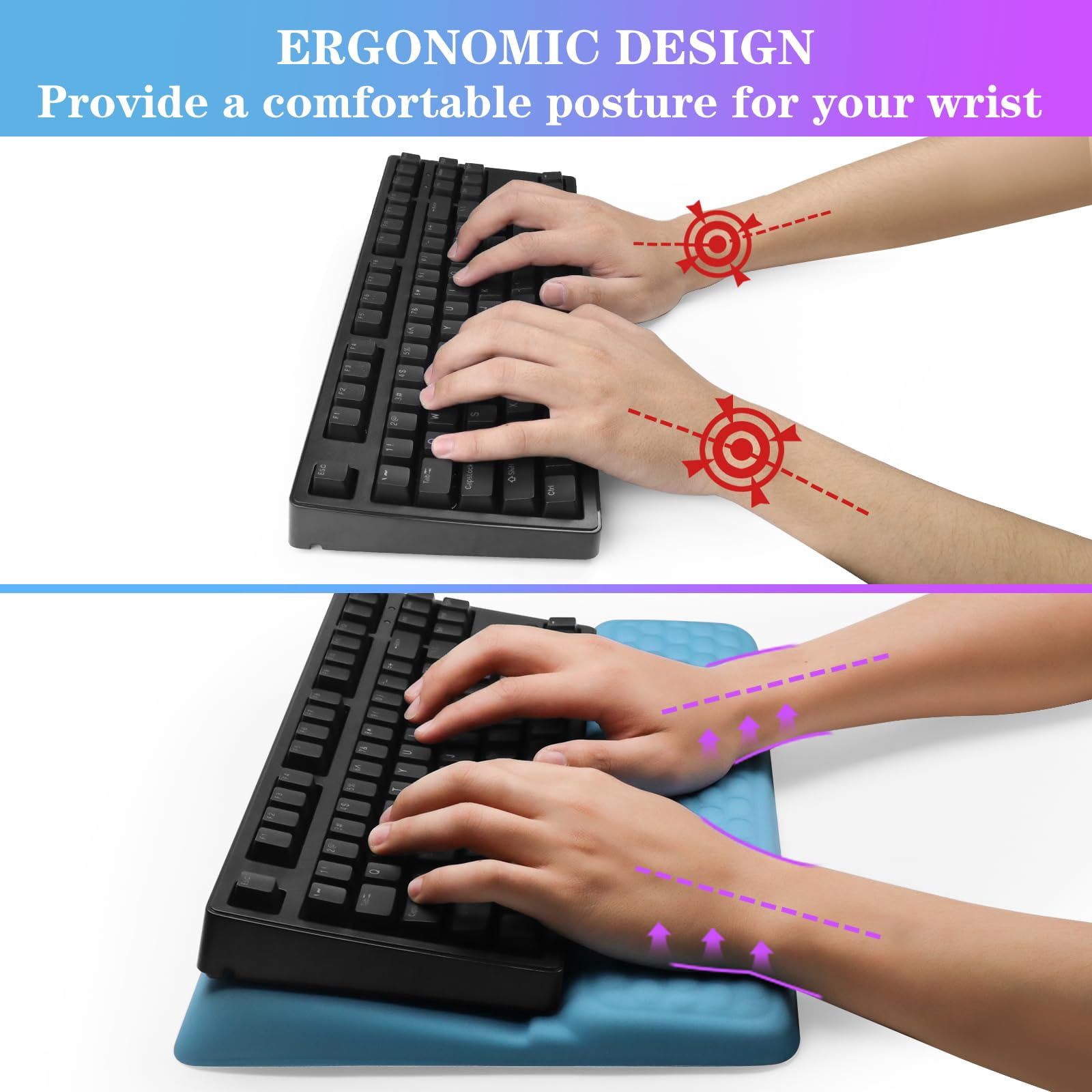 Computer Stand With Wrist Rest  Tilted Holder - Riser Pad Tray Support For Office Home Blue