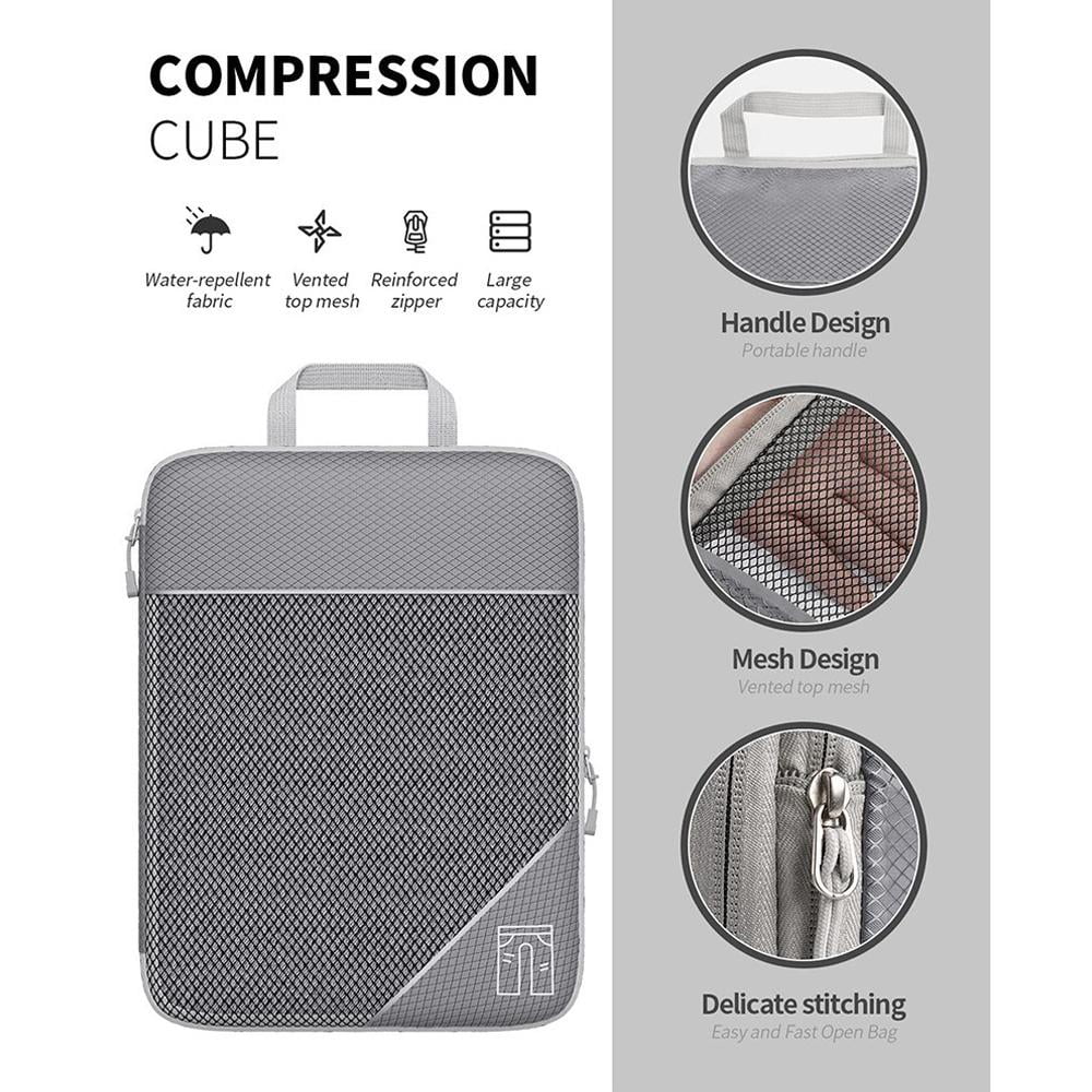 HAVELOR Compression Packing Cubes Set, 5 Sizes with Dual-Zipper Compression, Organize Suitcases & Carry-On Luggage Efficiently(Gray,1pcs)