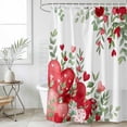 thumbnail image 6 of Valentine Love Heart Shower Curtain Set - Long 72" x 84" Washable Bathtub Curtain with 12 Hooks, Red Eucalyptus Leaf Botanical Waterproof Fabric Stall Shower Curtains for Bathroom/Bathtub Décor, 6 of 6