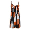 thumbnail image 4 of Plus Size Overall Shorts For Women Crew Neck Sleeveless Print Halter Romper Summer Trendy Jumpsuit With Pockets (XL, Orange), 4 of 6
