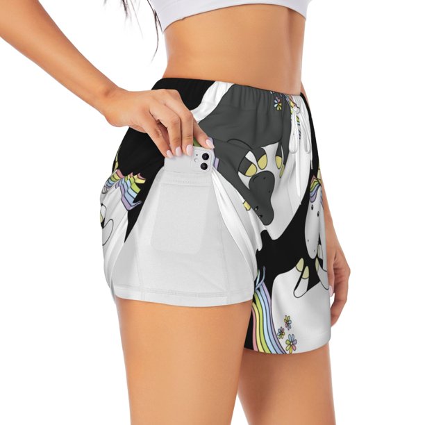 Balery Unicorn in Yoga Pantalones cortos deportivos para mujer con forro y dos bolsillos, elásticos, para entrenamiento, gimnasio, yoga-X-Large