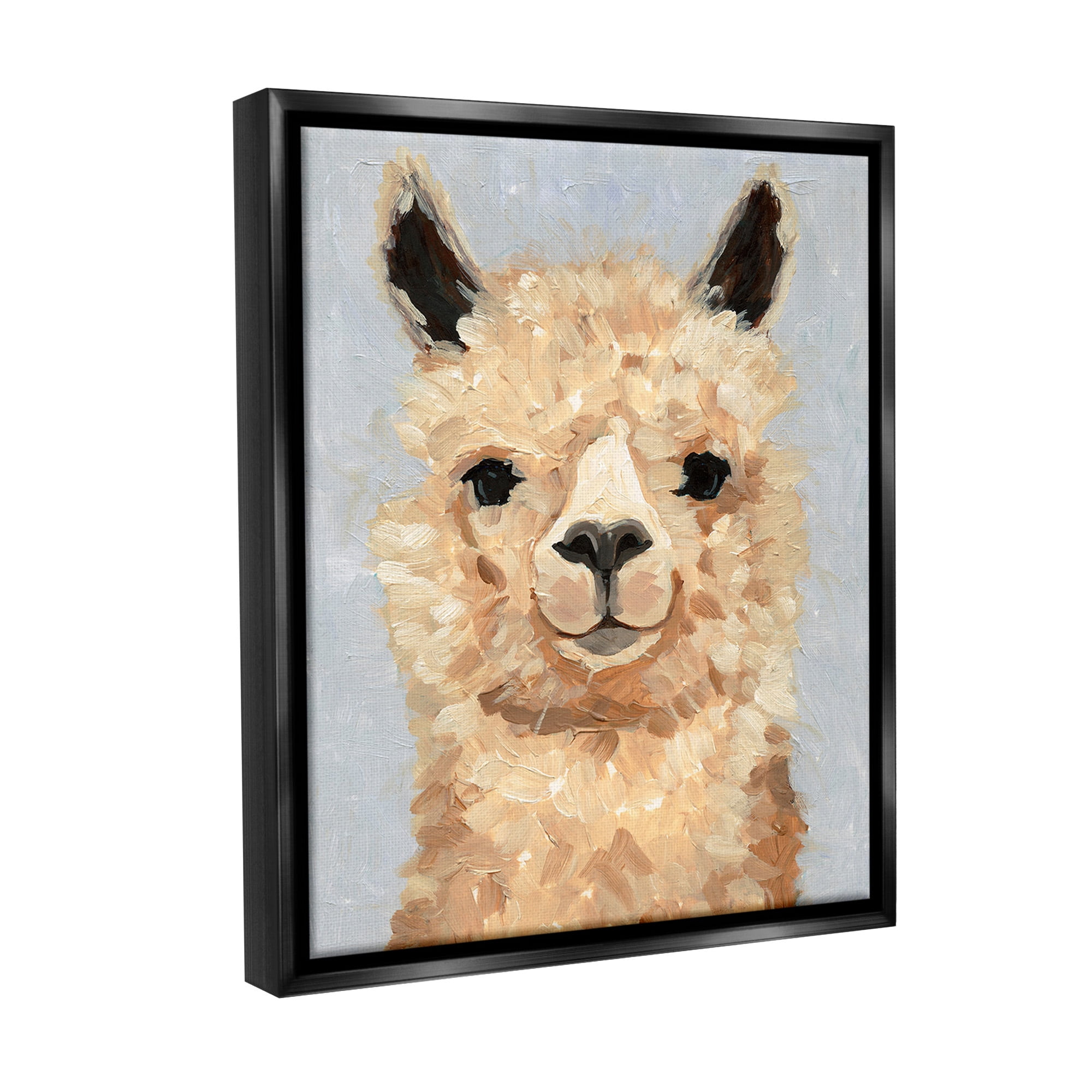 Stupell Industries Fuzzy Alpaca Painting Animals & Insects Painting Black Floater Framed Canvas Art Print Wall Art, 25 x 31