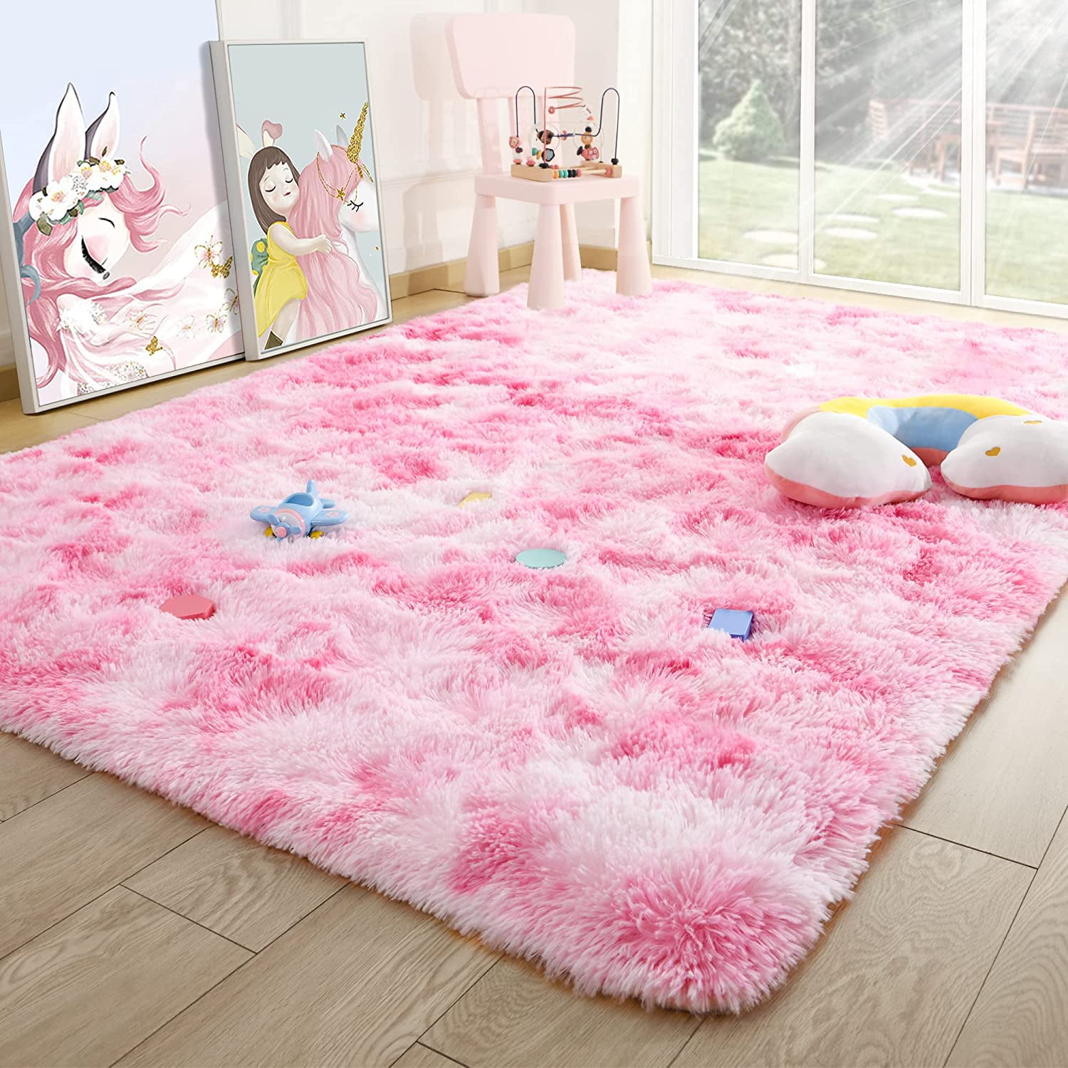 Twinnis Abstract Shag Rug For Bedroom Dyeing Fluffy Carpets For Kids 4 X6 Pink Walmart Com