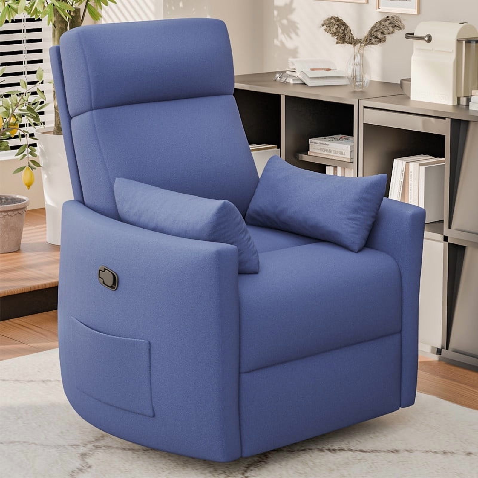 Homall 360° Swivel Nursery Recliner Power Swivel Rocker Recliner Chair with 2 Pillows Comfy High Back Adult Glider Rocker for Living Room,Loop Yarn Blue