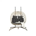 thumbnail image 5 of 2 Person Double Swing Egg Chair with Stand, 600lbs Capacity Outdoor Patio Wicker Hanging Patio Lounge Chair w/Cushions and Pillows, Oversized Hand-woven Hammock Chair Set for Patio/Yard/Garden/Porch, 5 of 9