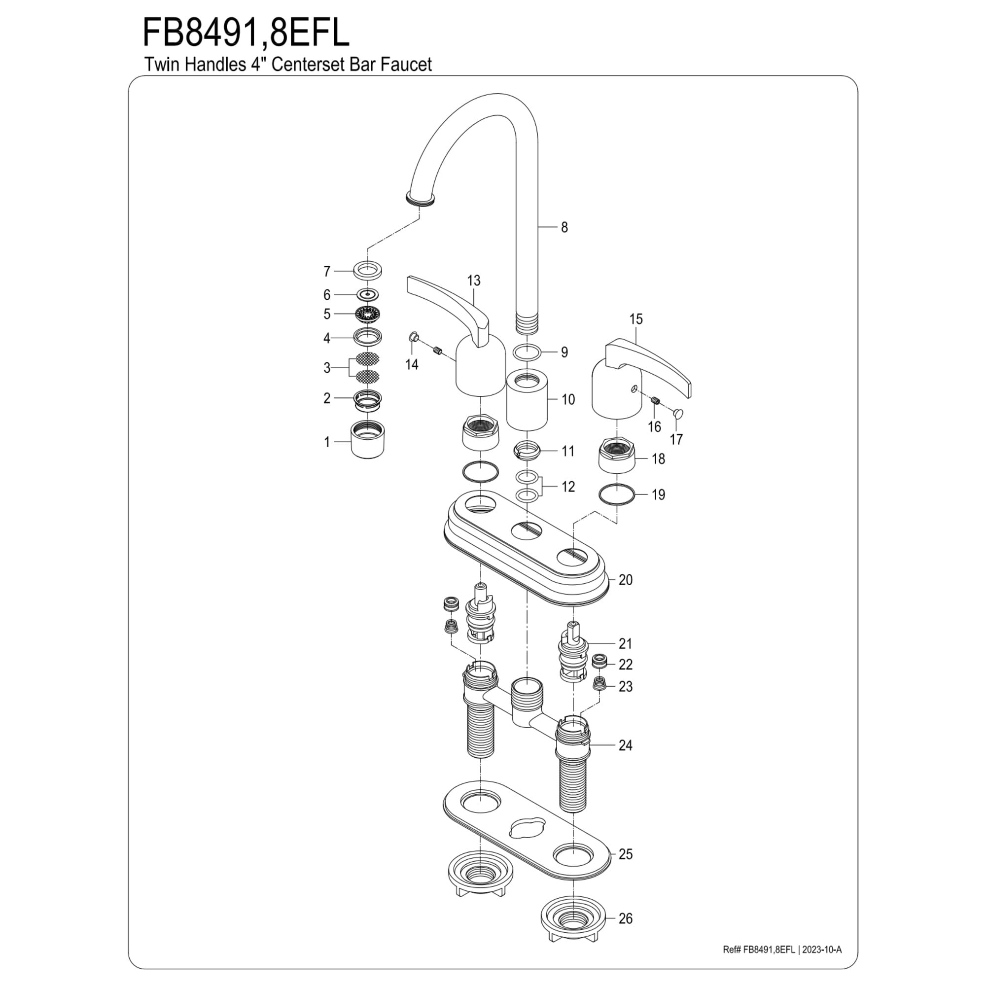 Kingston Brass FB8498EFL Centurion Double-Handle 4" Centerset High-Arc Bar Faucet, Brushed Nickel