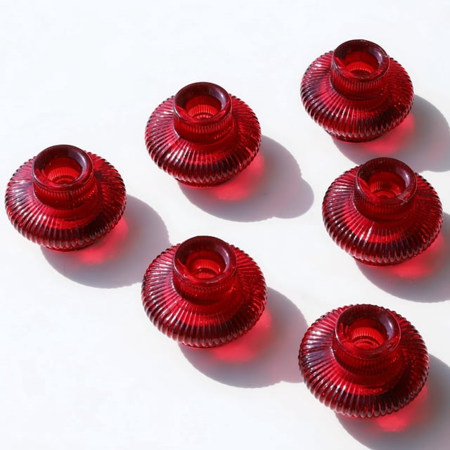 Juego de 6 portavelas VOHO de cristal acanalado rojo, 8 x 6 cm
