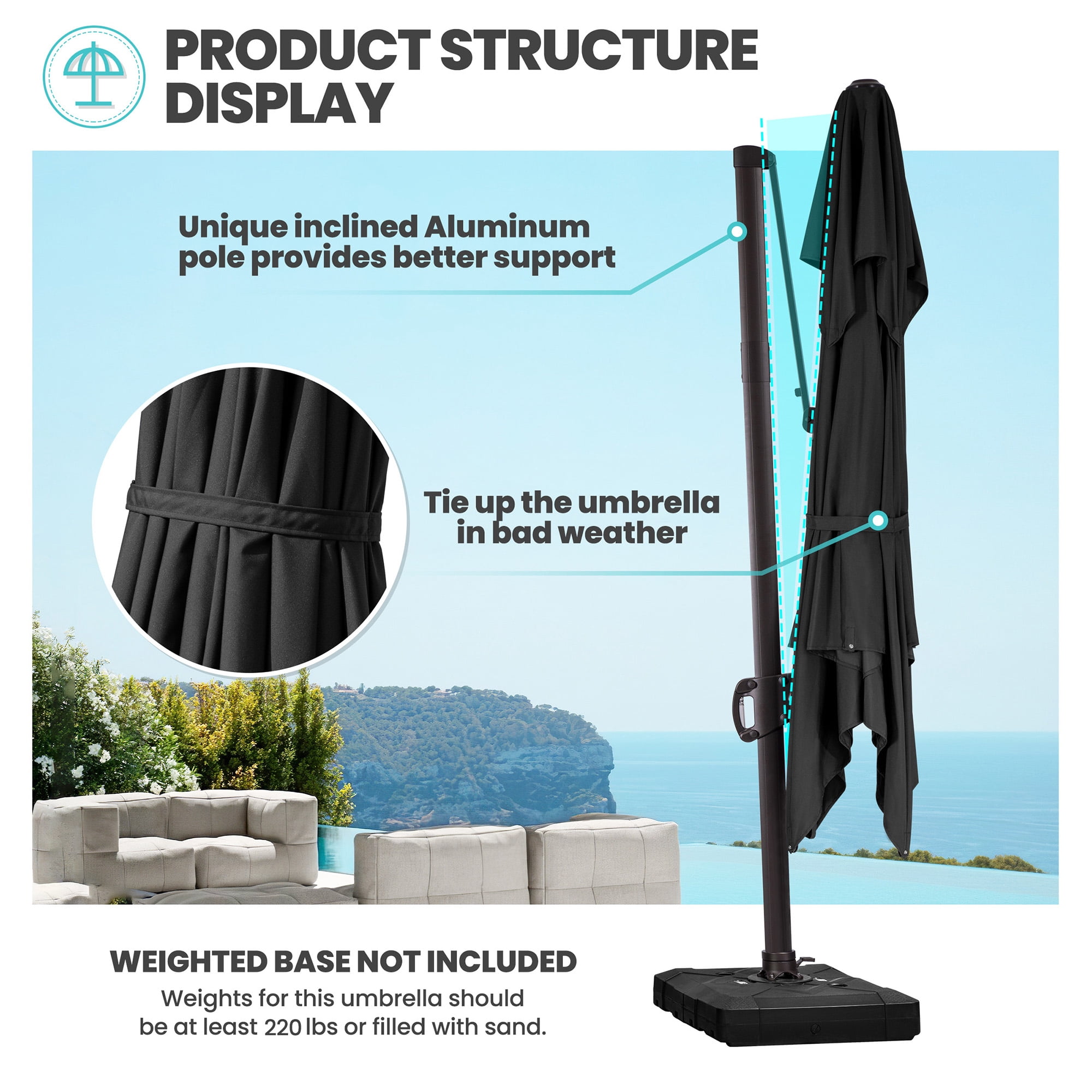 Pellebant 10 ft. x 10 ft. Square Double Top Patio Cantilever Umbrella, Black