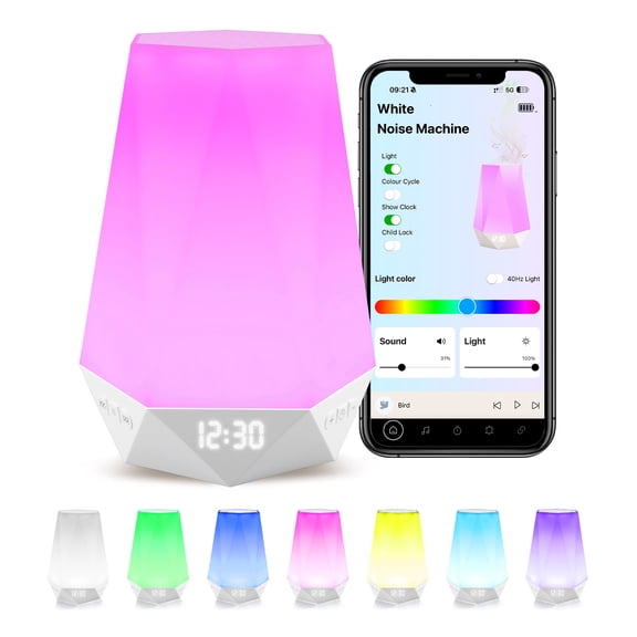 All-in-one Sleep Sound Machine, Rest Night Light, Bluetooth Speaker, Timer Alarm Clock, White Noise Soother for Kids Adults