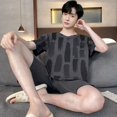 thumbnail image 5 of Ropa de salón de talla grande para hombre, pijamas de algodón a la moda, conjunto Pj de manga corta, ropa de casa estampada a cuadros con estilo, ropa de dormir 3xl 4xl de verano, 5 of 5