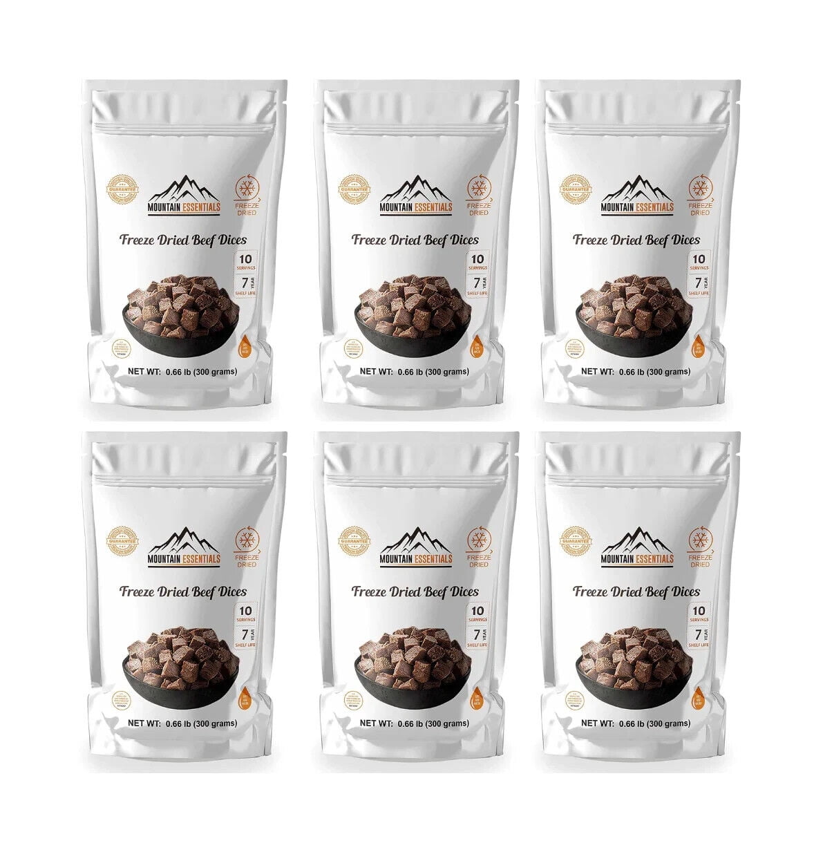 (Pack of 3) Mountain Essentials Freeze Dried Beef Dices Protein Packed Meal (300g Pouches)| Emergency Long Term Supply | Hiking, Backpacking & Camping | Easy Prep Survival Food ✅