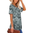 thumbnail image 2 of Camiseta floral con cuello en V y dobladillo con volantes para mujer Camisas cortas holgadas Blusa corta plisada, 2 of 5