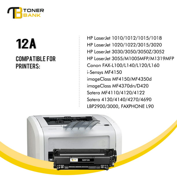 Toner Bank 1-Pack Compatible 12A Toner Cartridge for HP Q2612A 12A LaserJet 1010 1012 1015 1018 1020 1022 3015 3020 3030 3050 3050Z 3052 3055 M1005MFP M1319MFP Printer Ink High Yield Black Walmart.com