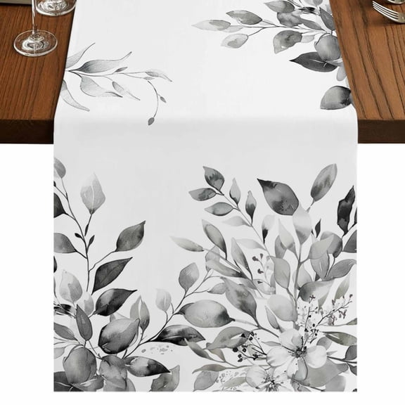 Grey Eucalyptus Leaves Short Table Runner 48 Inches Long,Watercolor Weeping Botanical Cotton Linen Table Runners Dresser Scarves,Tabletop Scarf Furniture Cover for Home Dinner Party Decor 13"x48"