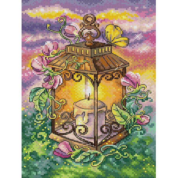 (J584) Hilo Algodón Ecológico Bordado 14CT 2 Hebras Impresión 21*30cm Kit Serie Bodegones Punto Cruz Con Linterna Verano (borde Gancho)