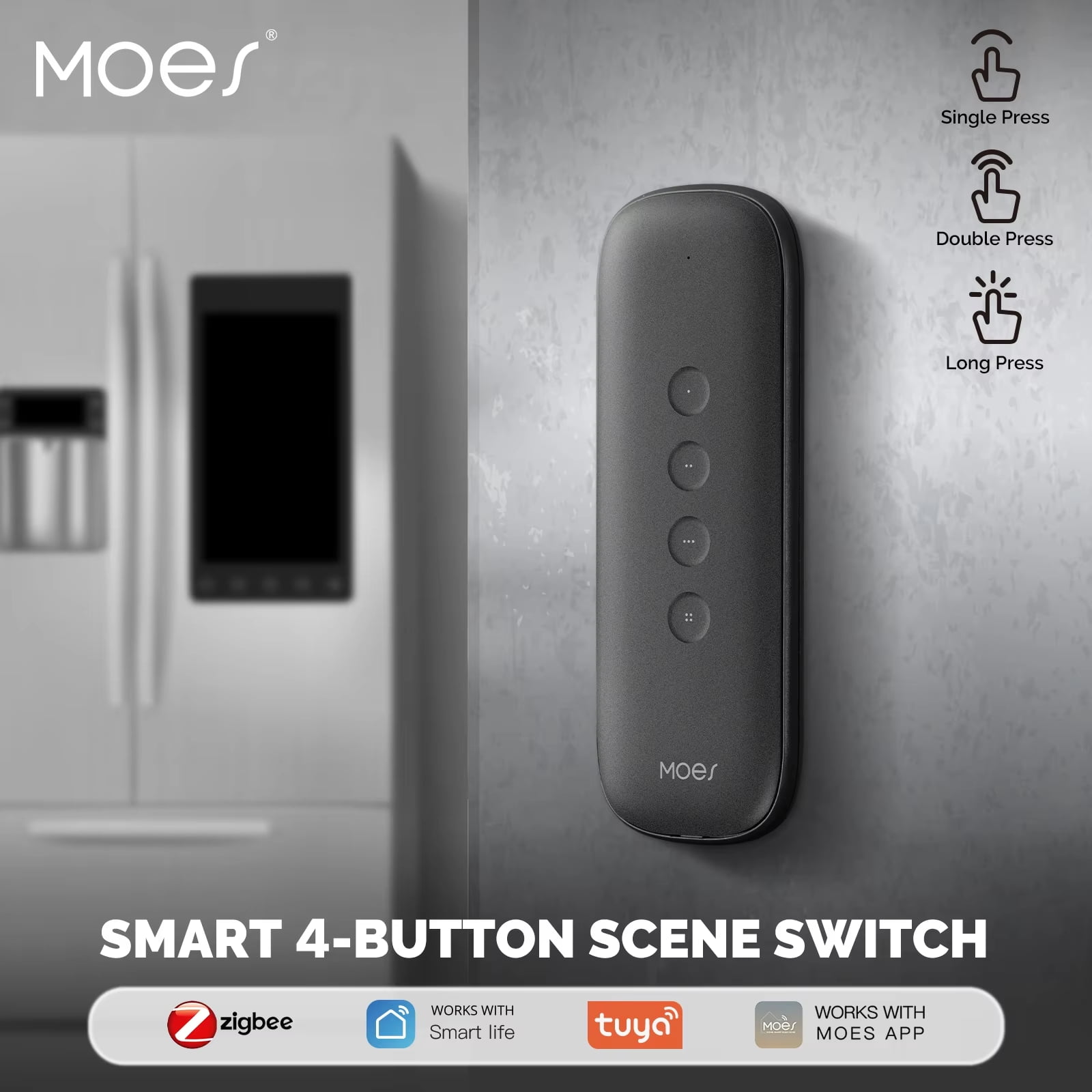 Tuya ZigBee 4-Button Smart Scene Switch | Portable Wireless Remote | 12 Scenarios, Battery-Powered for Home Automation