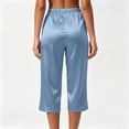 thumbnail image 5 of Hxshgdsn Womens Satin Cropped Wide Leg Pants Elastic Waist Casual Capri Trousers for Summer Home Relax Daily Casual Outings（Blue/2XL）, 5 of 6
