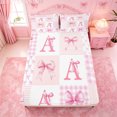 thumbnail image 5 of meiyoeat Ribbon Bow Letter Print Bed Sheets For Girls,Pink Plaid Bowknot Alphabet A Full Size Sheets For Kids,4-Piece, 5 of 6
