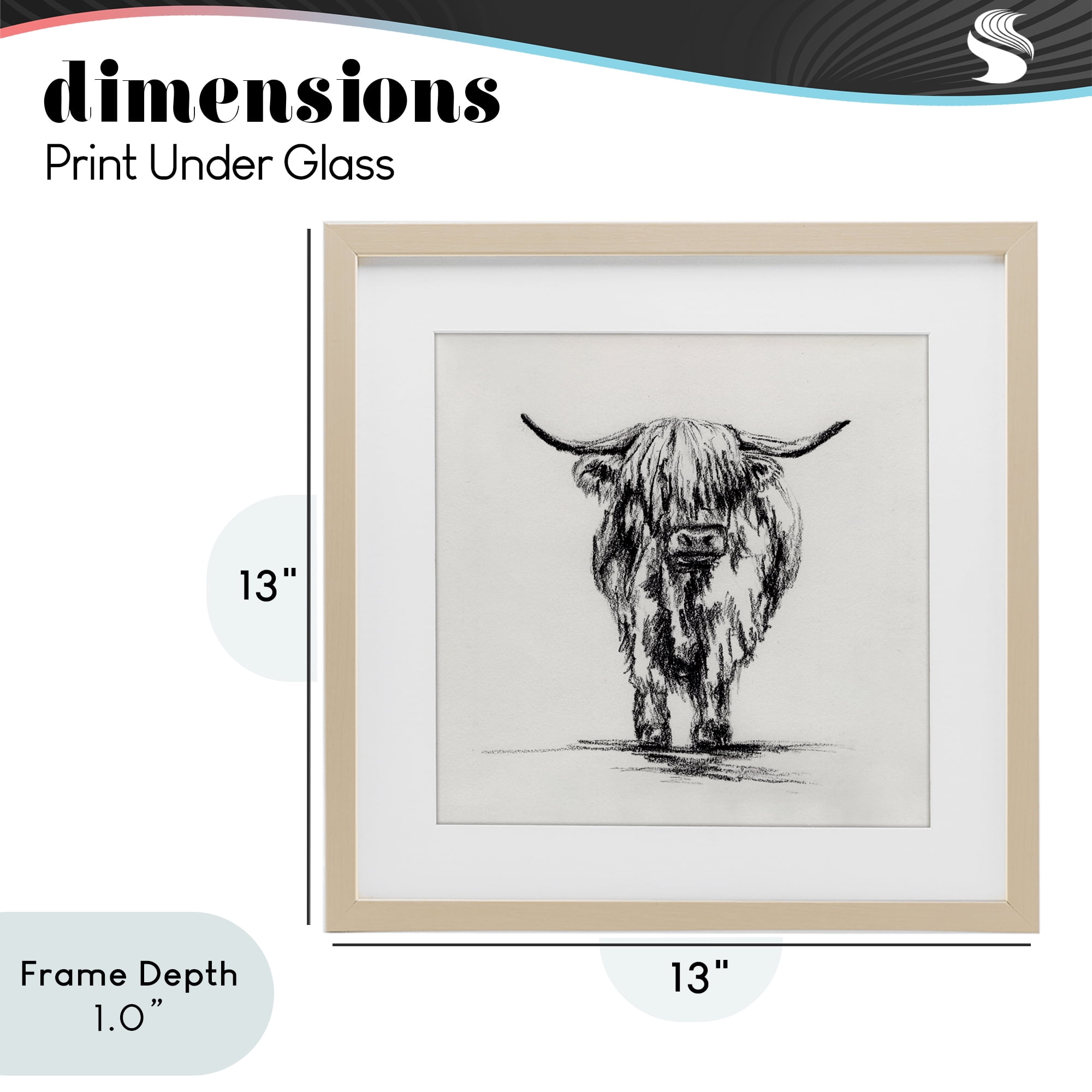 Stupell Industries Highland Cow in Charcoal Birch Framed Print Under Glass, design by Leah Noel Art