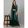 thumbnail image 4 of Janasya Indian Women's Green Crepe Solid Crop Top with Skirt and Jacket, 4 of 10