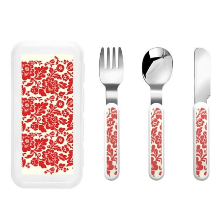 

Qokaie Flowers Red Beige for Stainless Steel Kids Silverware Set - Children’s Utensil Set - Children s Knife Fork And Spoon Set