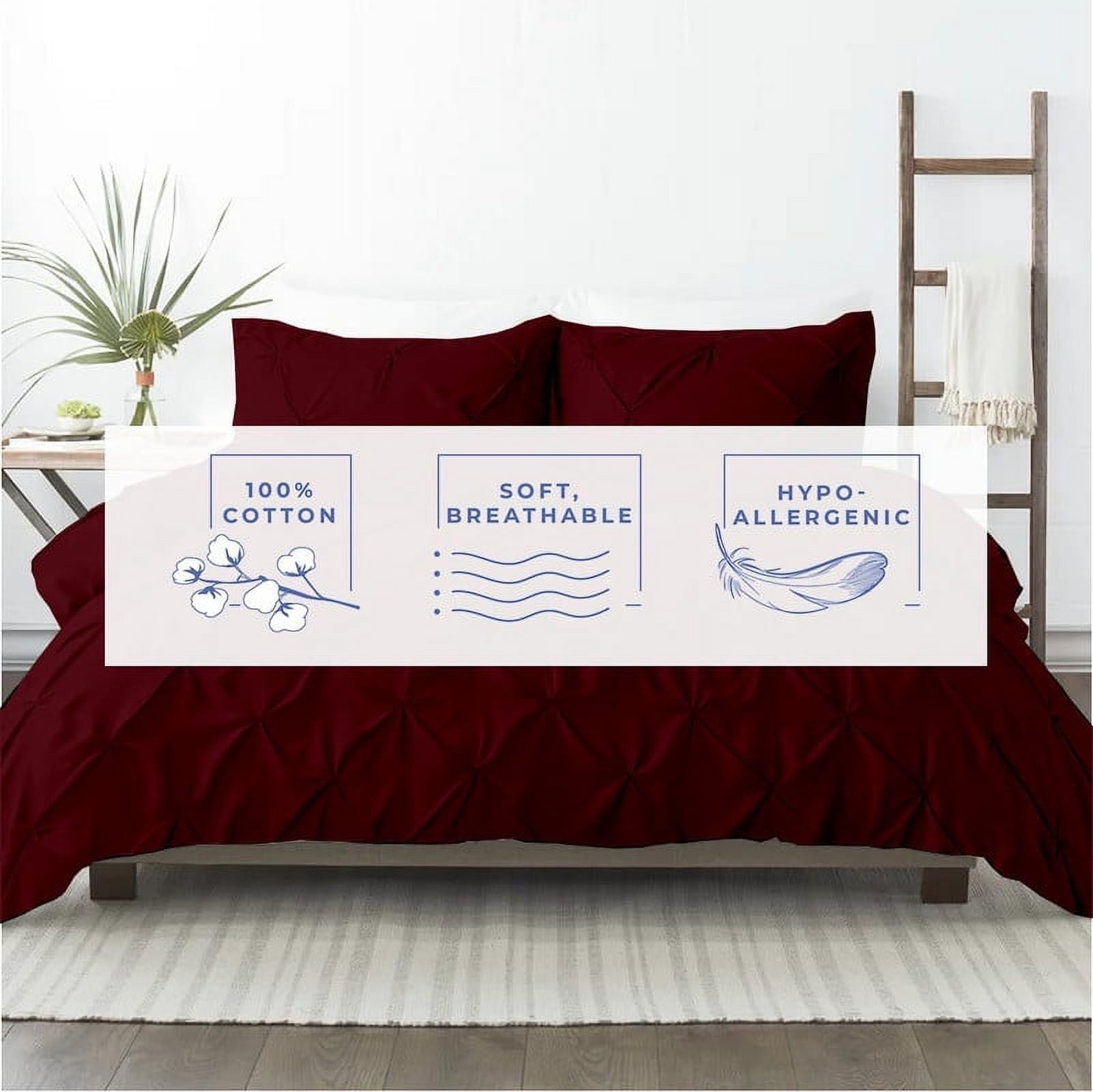 Kotton Culture 600TC Pinch Pleated Duvet Cover, 100% Egyptian Cotton (Burgundy, Queen/Full, 1 Piece)